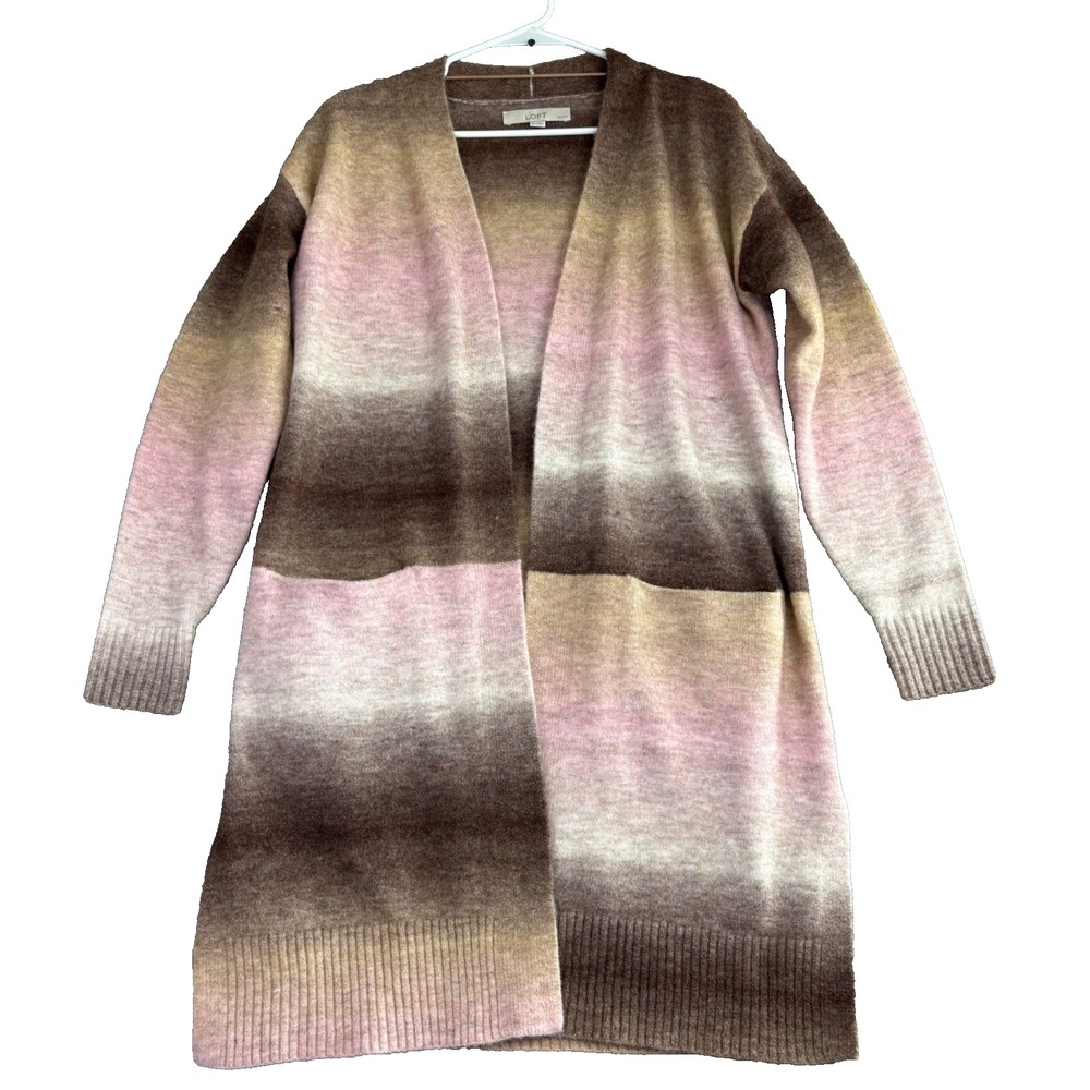 Loft‎ Small Petite Ombre Duster Cardigan Sweater Open Front Pockets Preppy